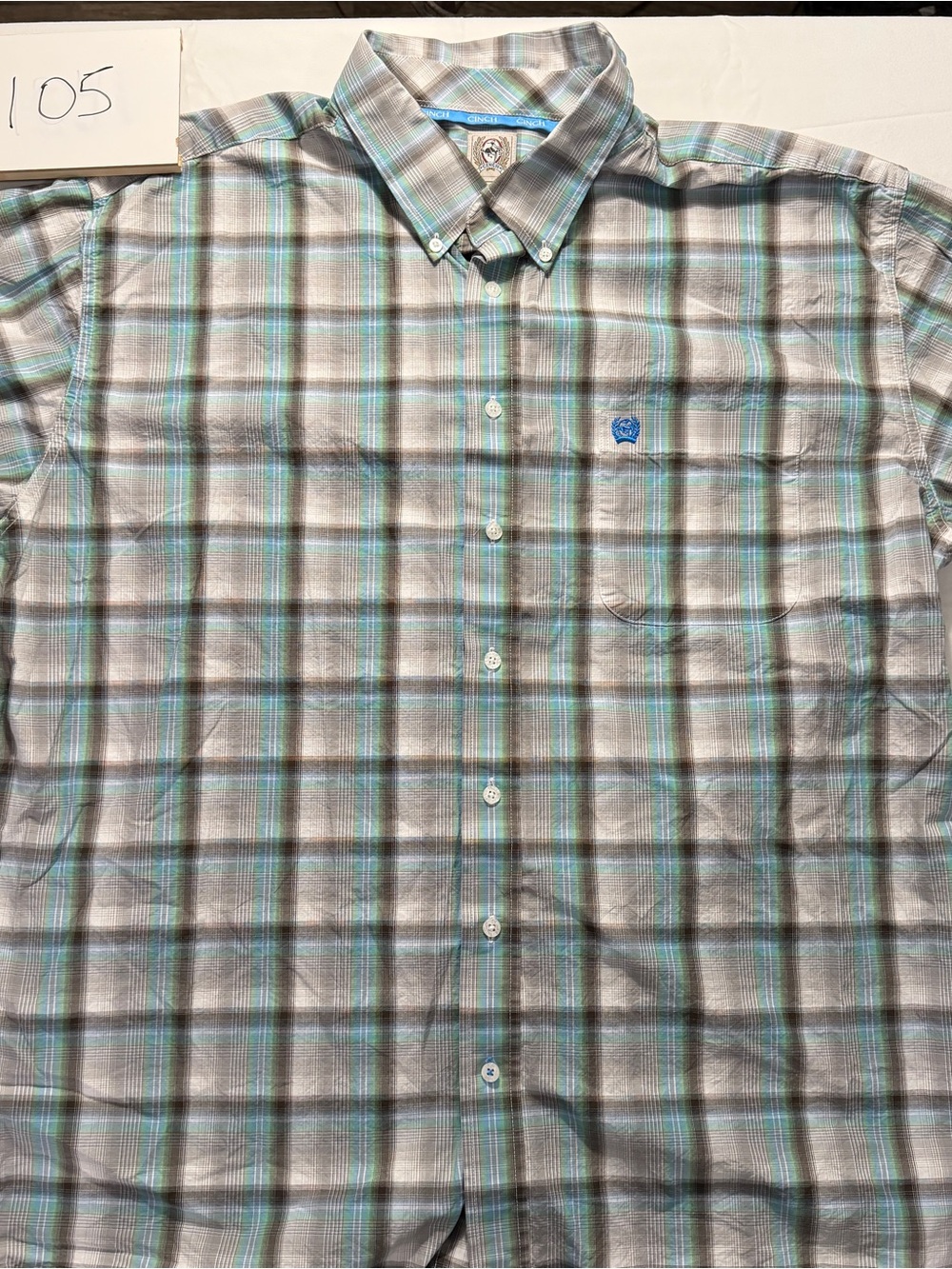 Cinch Men's Button-Down Plaid Shirt in Gray and Teal
